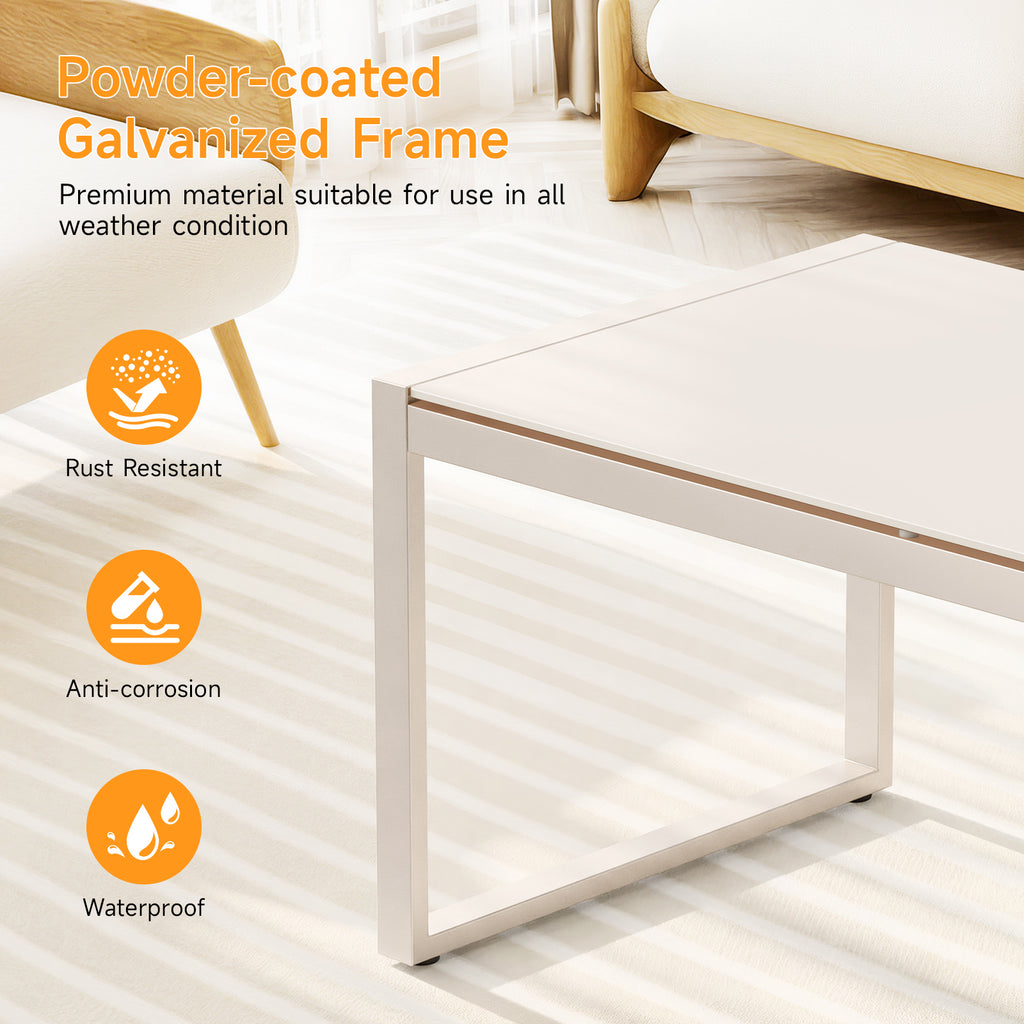 Dovov Outdoor Patio Coffee Table with Glass Top, Apricot