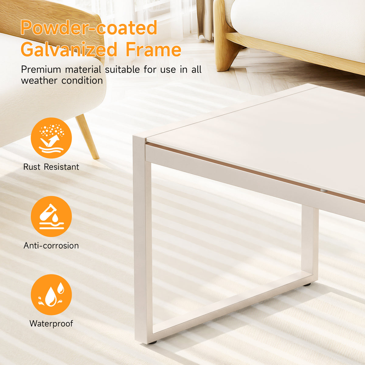 Dovov Outdoor Patio Coffee Table with Glass Top, Apricot