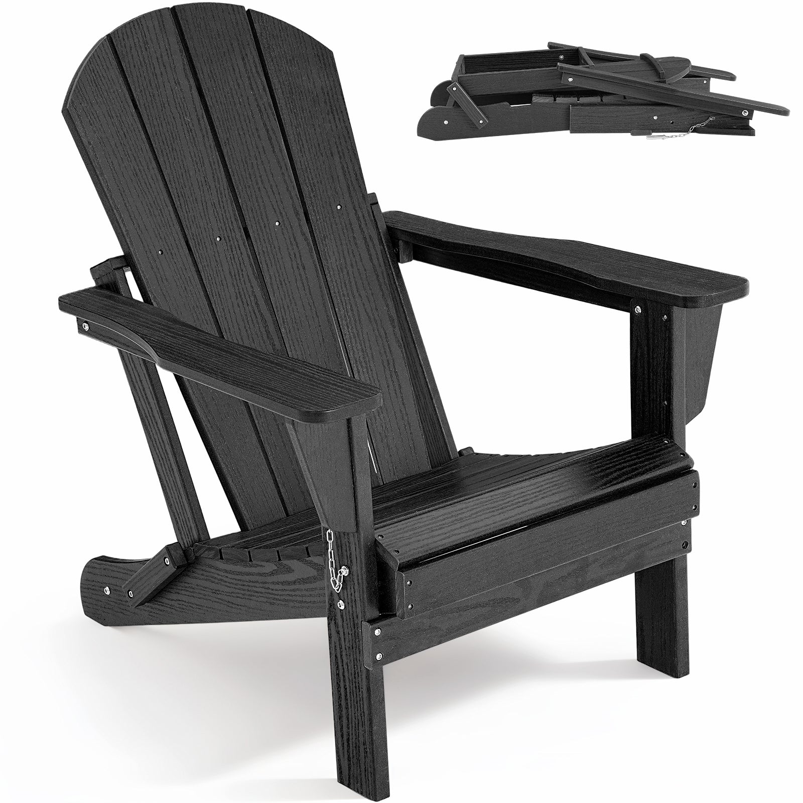 HDPE All WeatherFolding Adirondack Chair, Black
