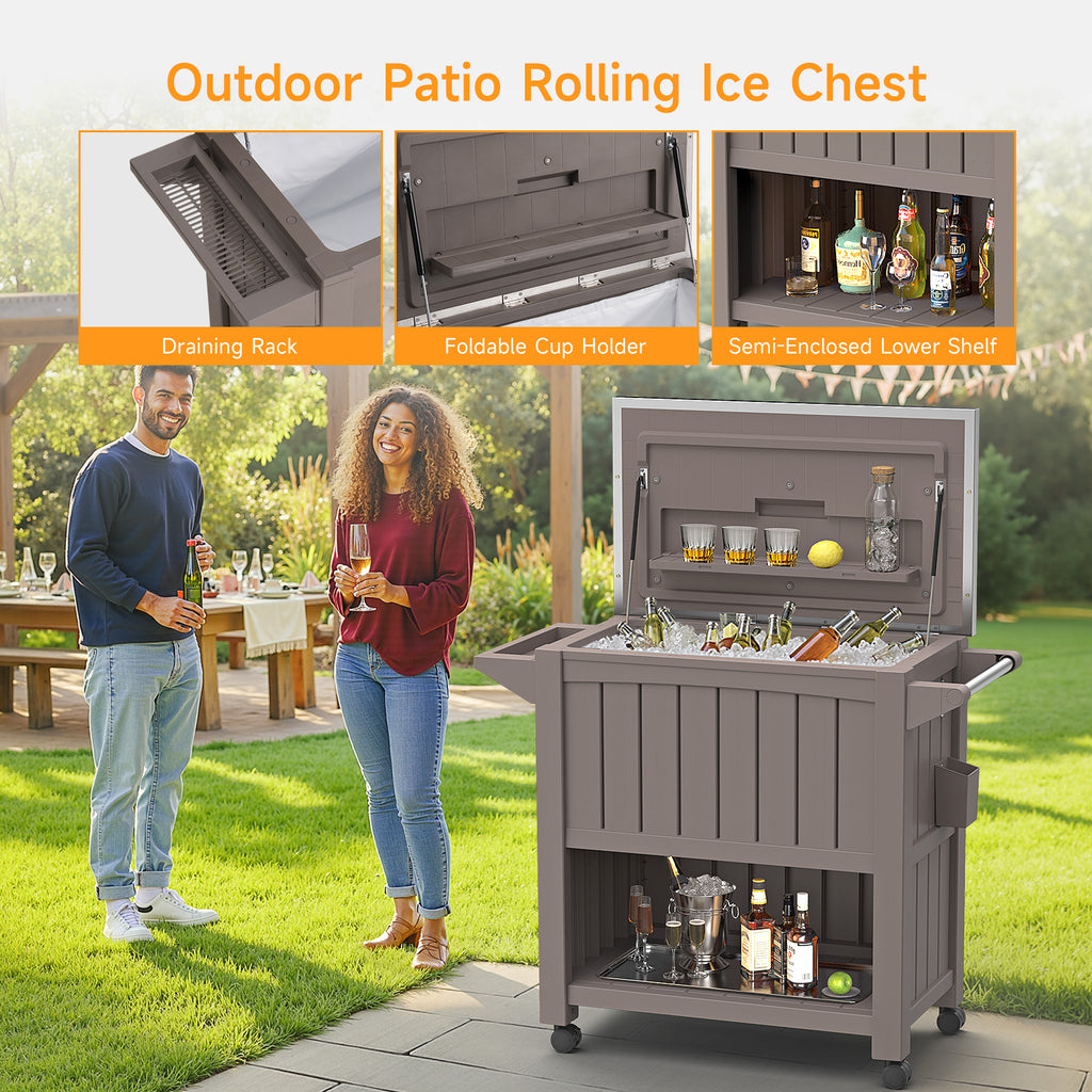 120 Quart Rolling Ice Chest Portable Outdoor Patio Cooler Cart