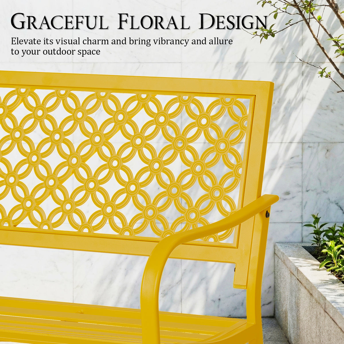 Dovov Oversized Outdoor Bench, Steel Garden Bench, Yellow
