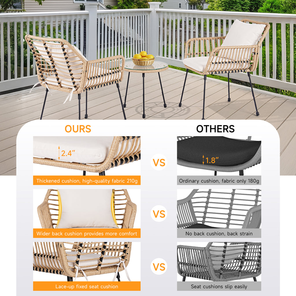 3 Piece Wicker Bistro Set Rattan Patio Set