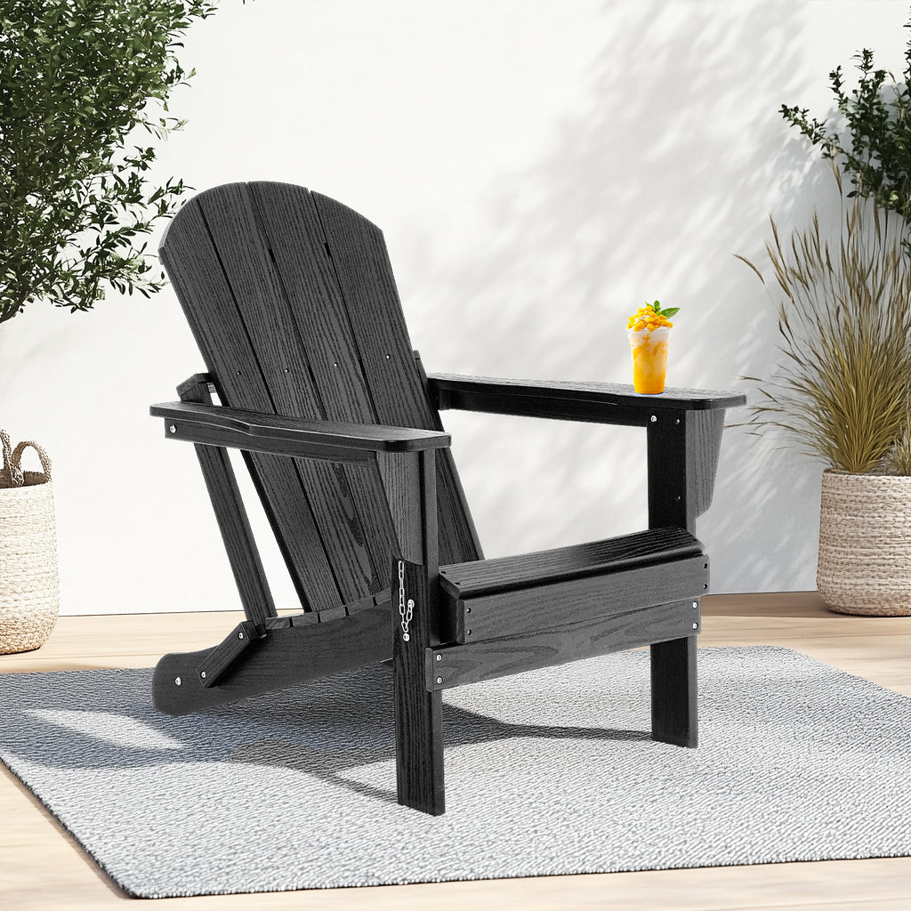 HDPE All WeatherFolding Adirondack Chair, Black