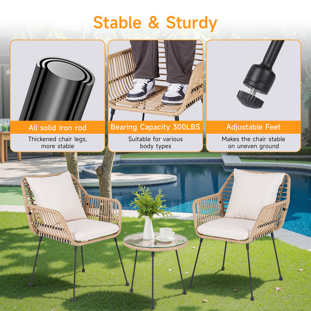 3 Piece Wicker Bistro Set Rattan Patio Set