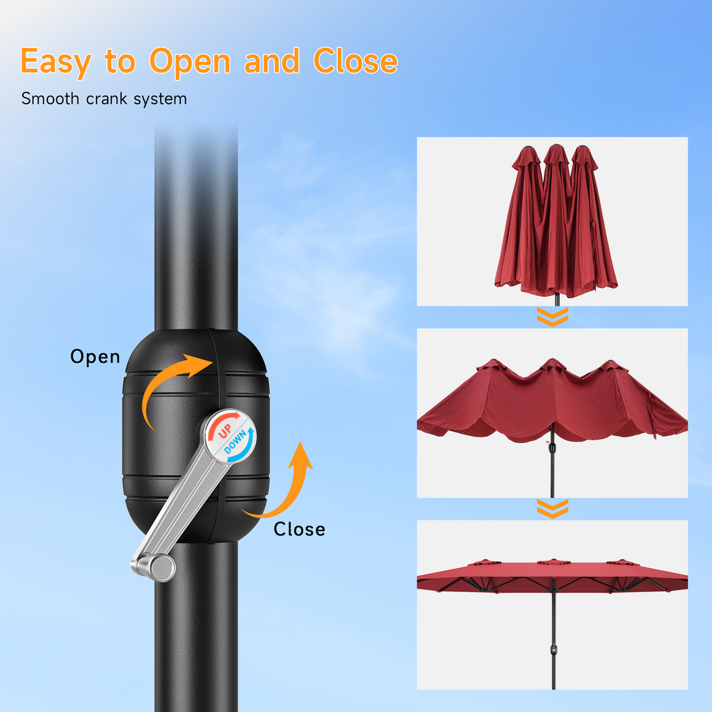 15ft Double Sided Outdoor Patio Umbrella with Base Included, Red