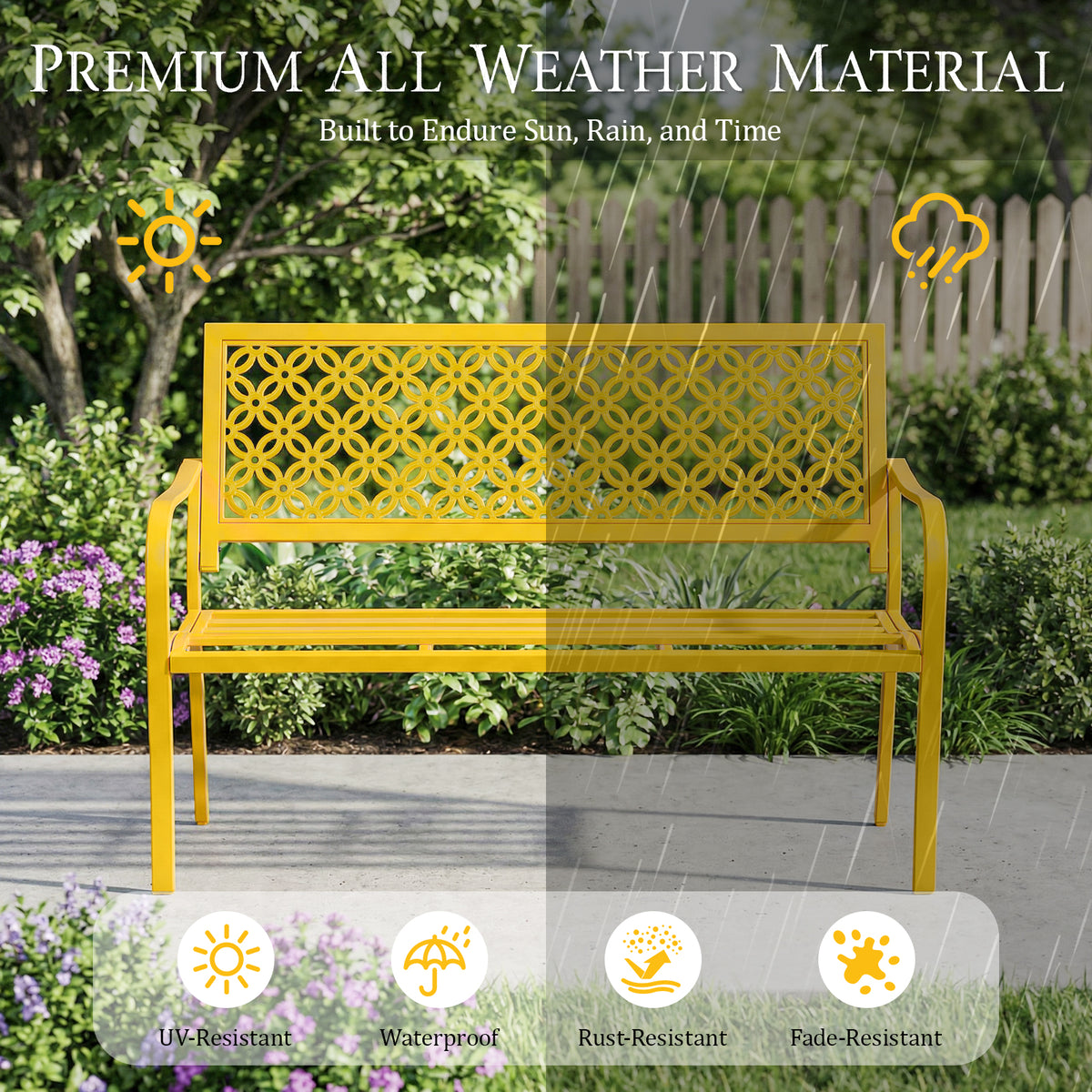 Dovov Oversized Outdoor Bench, Steel Garden Bench, Yellow