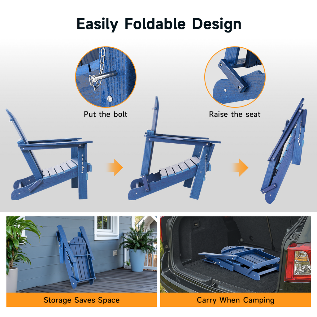 HDPE All WeatherFolding Adirondack Chair, Blue