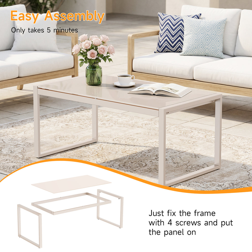 Dovov Outdoor Patio Coffee Table with Glass Top, Apricot