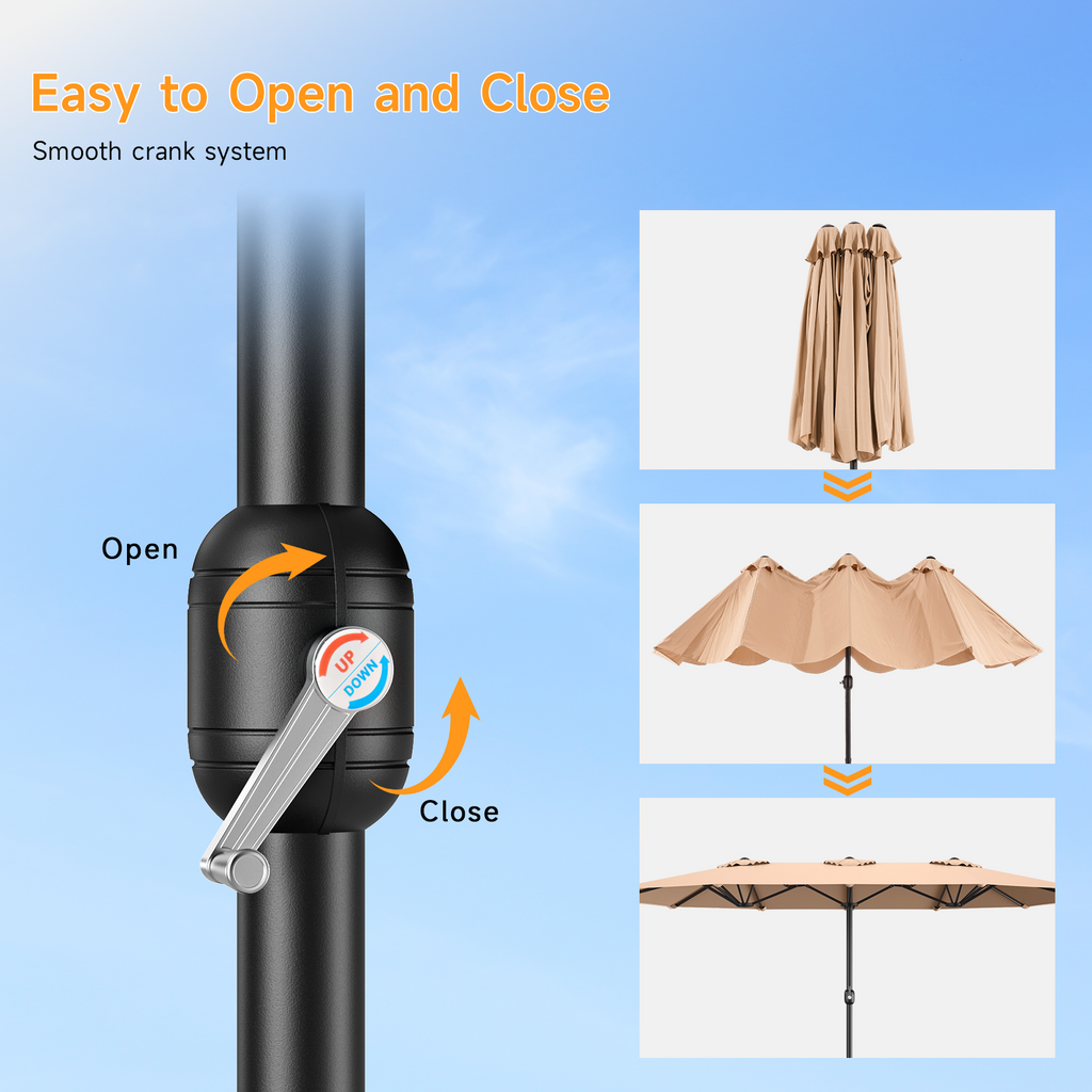 15ft Double Sided Outdoor Patio Umbrella with Base Included, Champagne