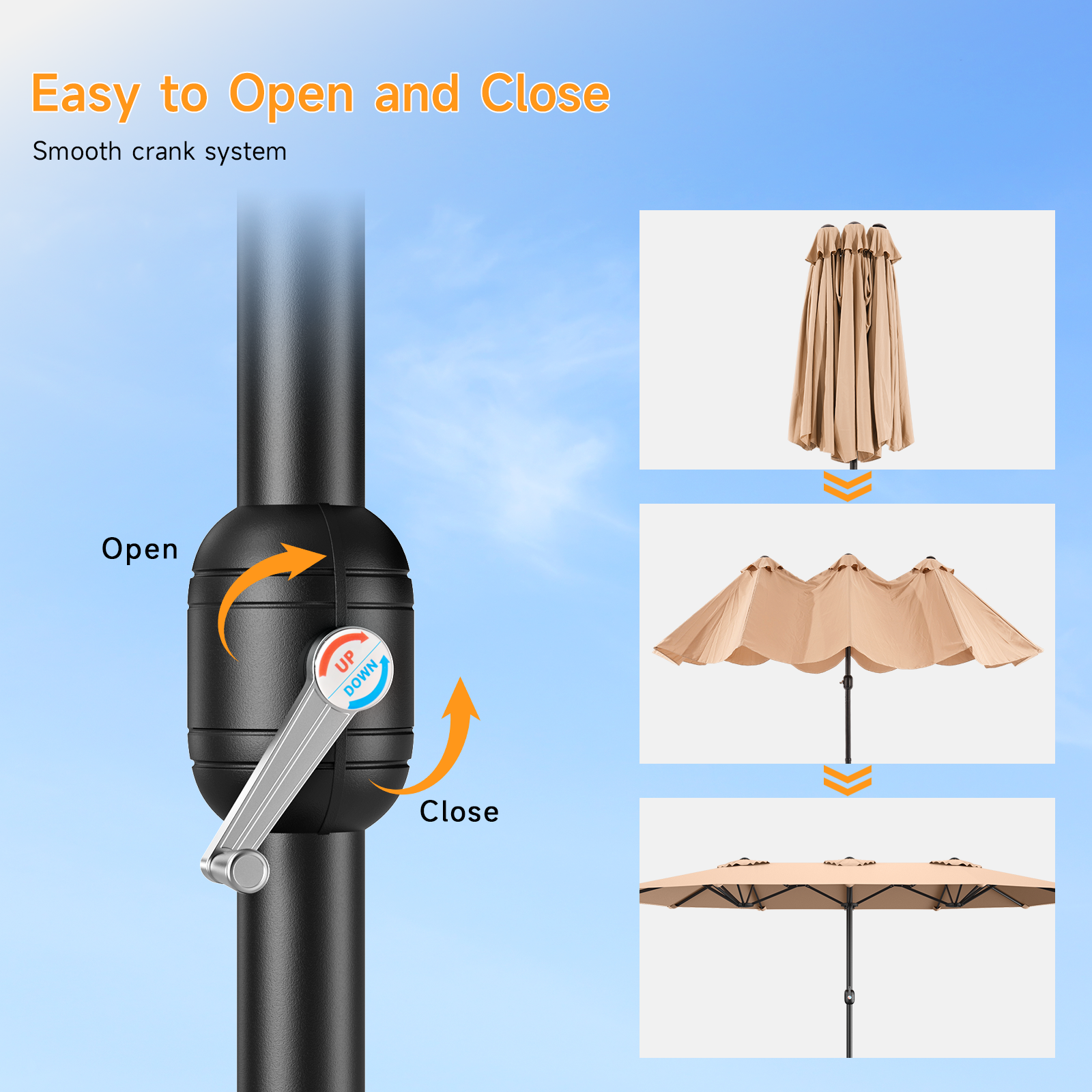 15ft Double Sided Outdoor Patio Umbrella with Base Included, Champagne