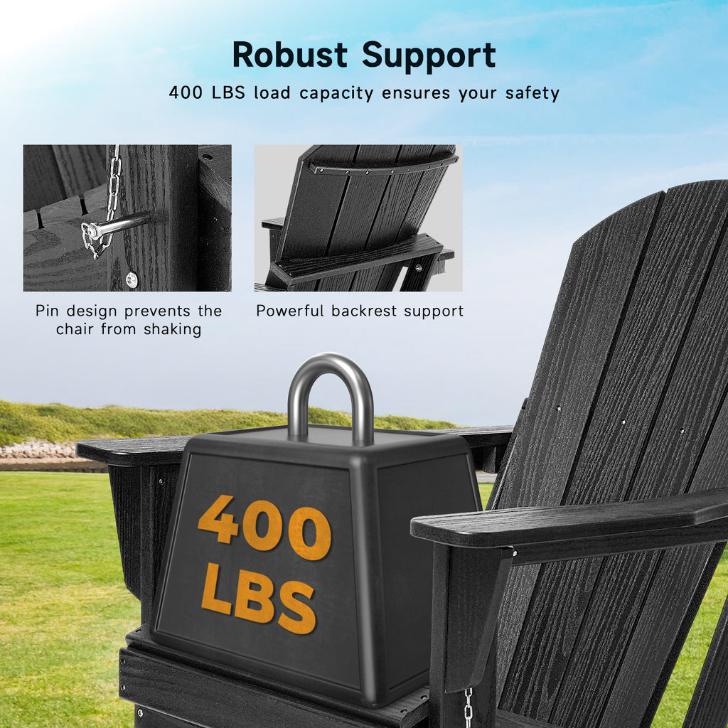 HDPE All WeatherFolding Adirondack Chair, Black