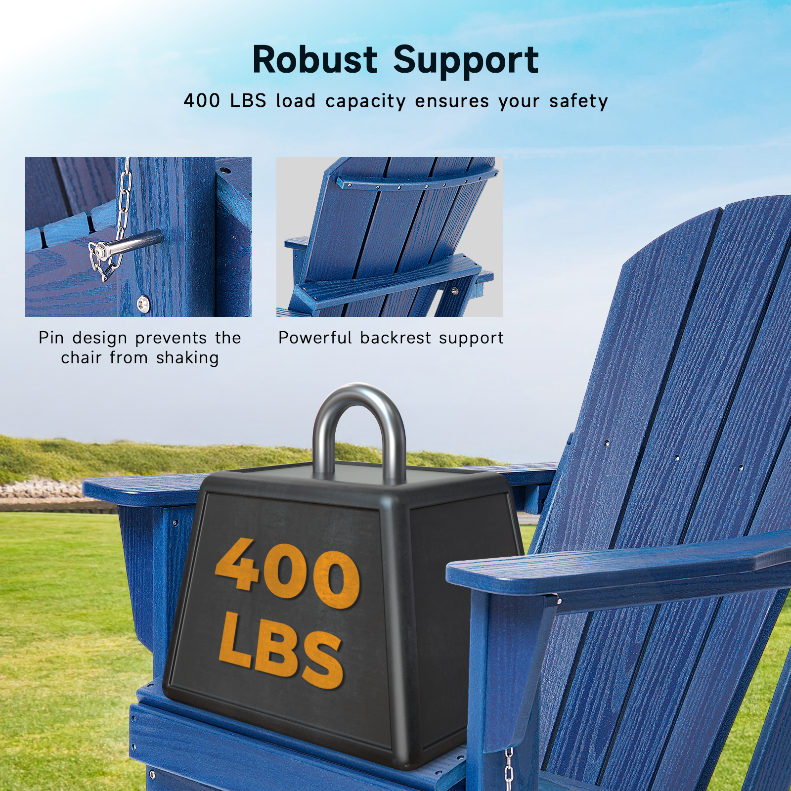 HDPE All WeatherFolding Adirondack Chair, Blue