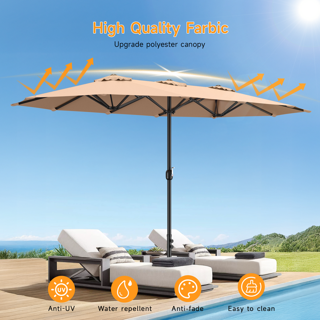 15ft Double Sided Outdoor Patio Umbrella with Base Included, Champagne