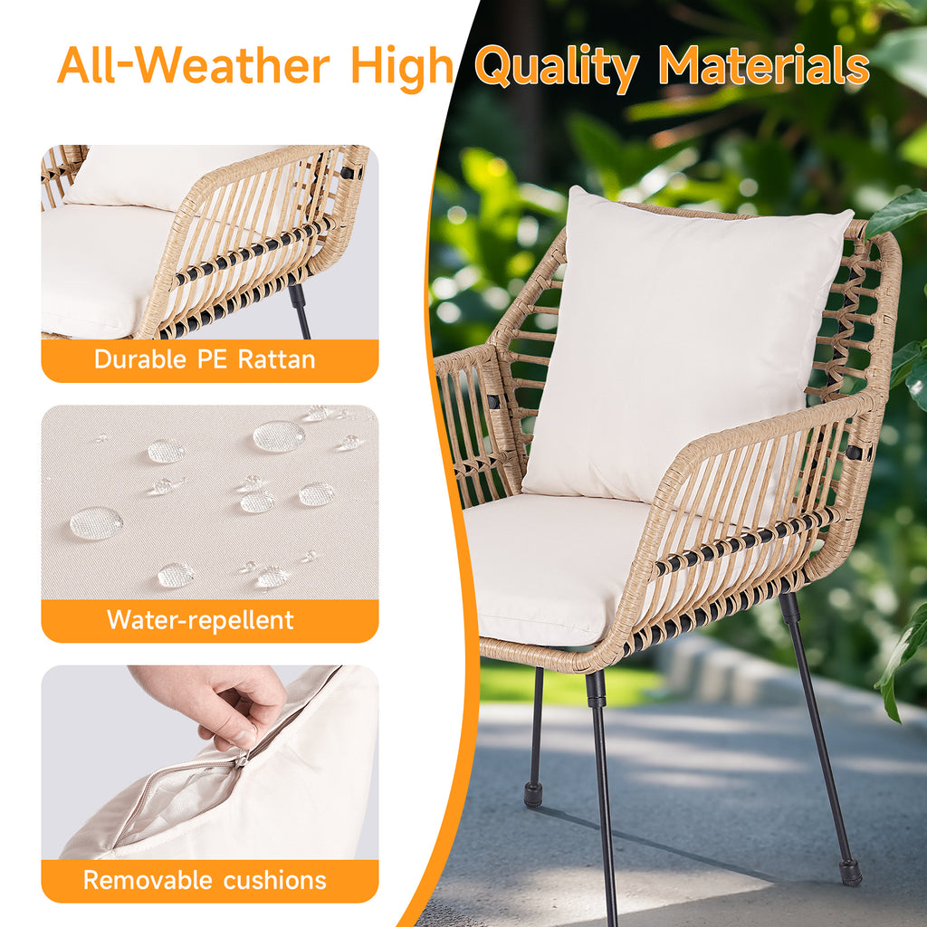 3 Piece Wicker Bistro Set Rattan Patio Set