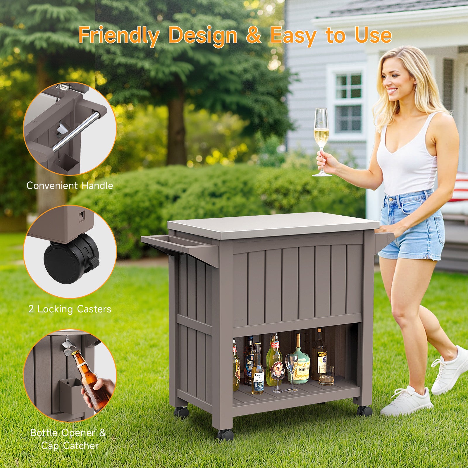 120 Quart Rolling Ice Chest Portable Outdoor Patio Cooler Cart