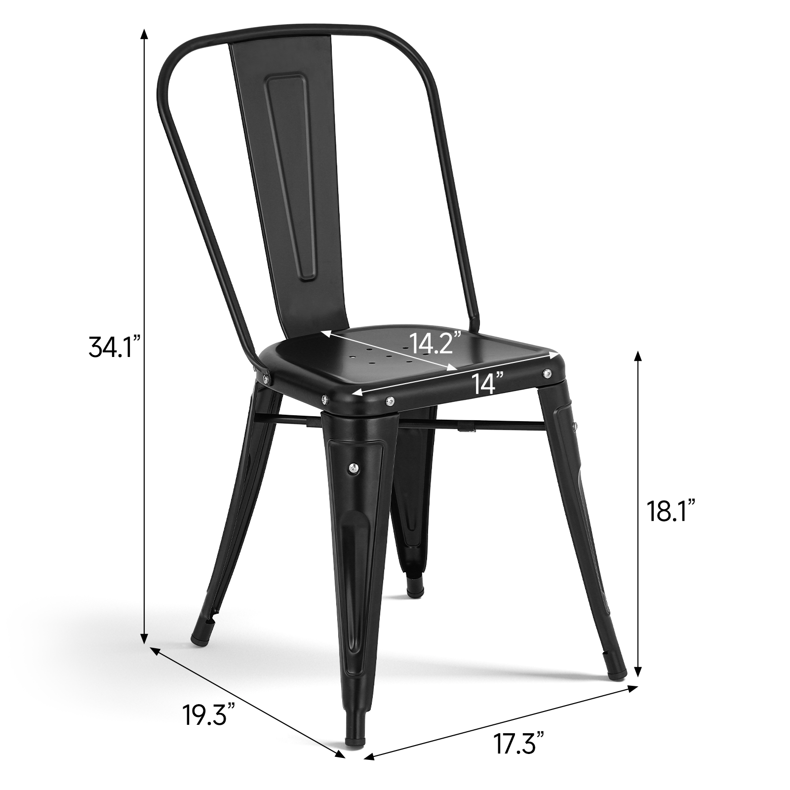 Metal Dining Chairs Set of 4, Modern Stackable Patio Chairs, Black