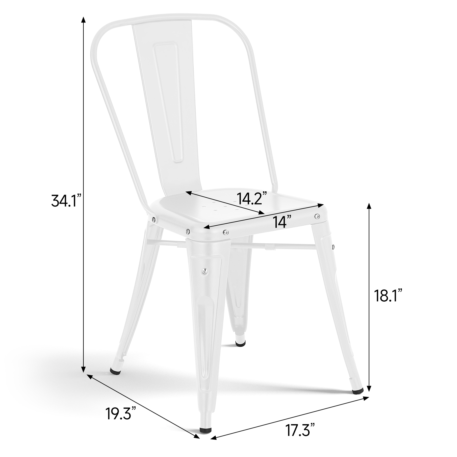 Metal Dining Chairs Set of 4, Modern Stackable Patio Chairs, White