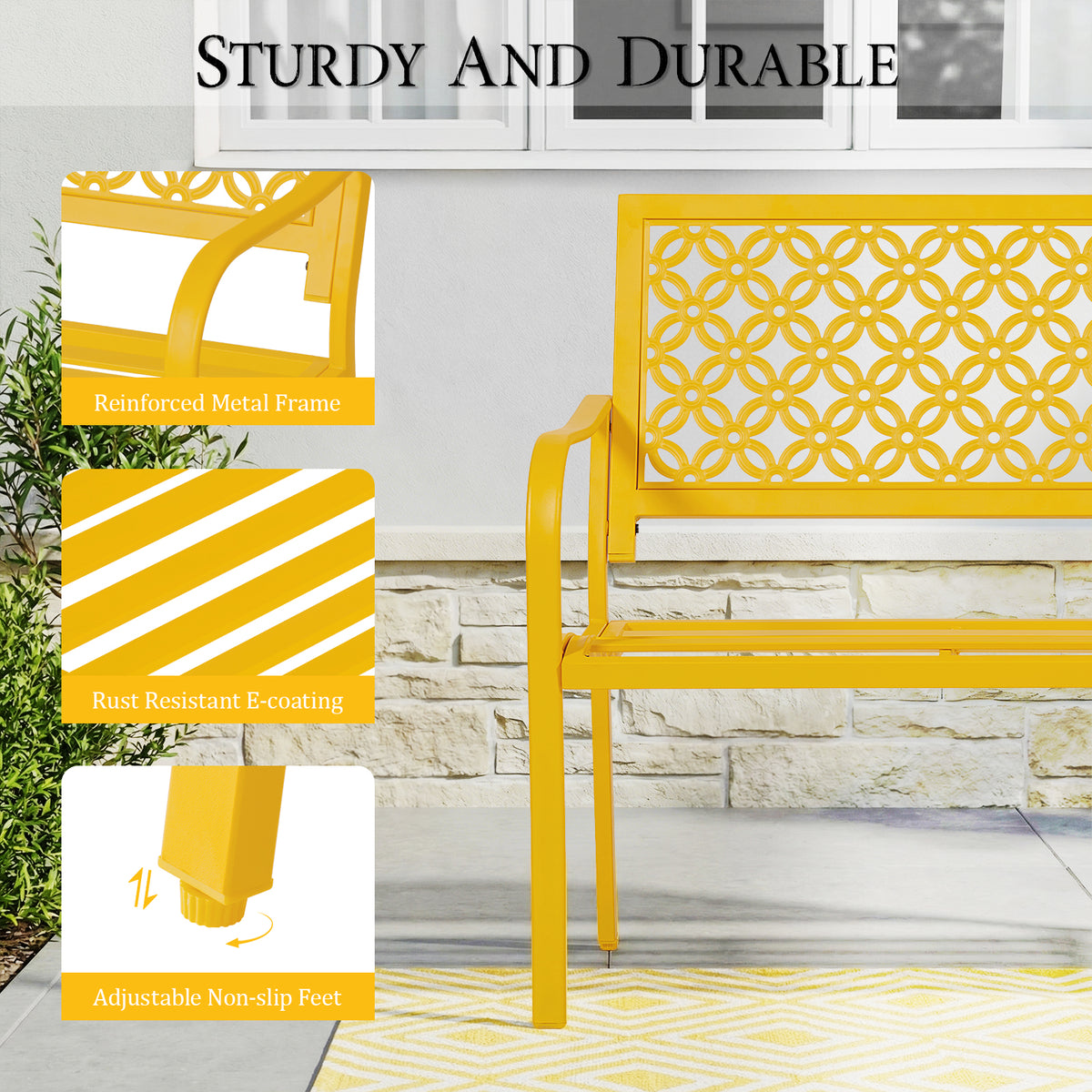 Dovov Oversized Outdoor Bench, Steel Garden Bench, Yellow