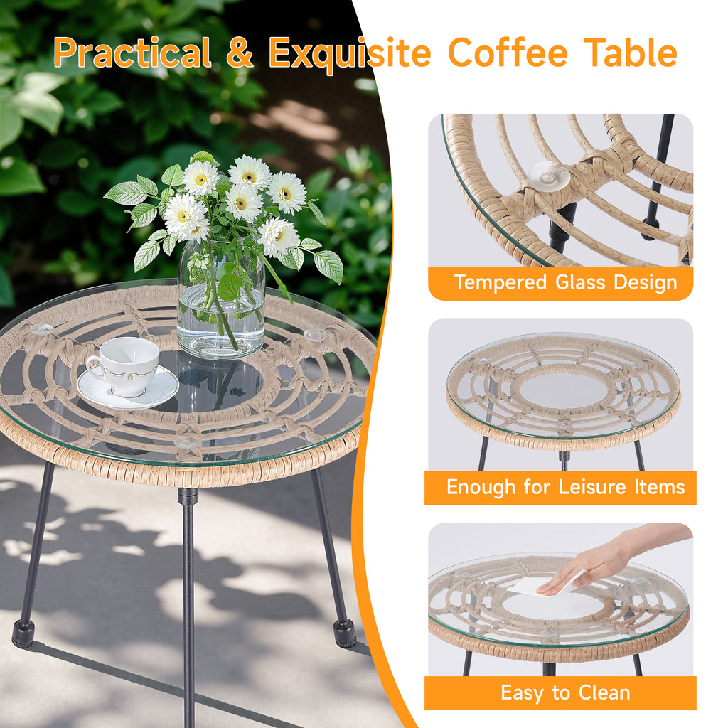 3 Piece Wicker Bistro Set Rattan Patio Set