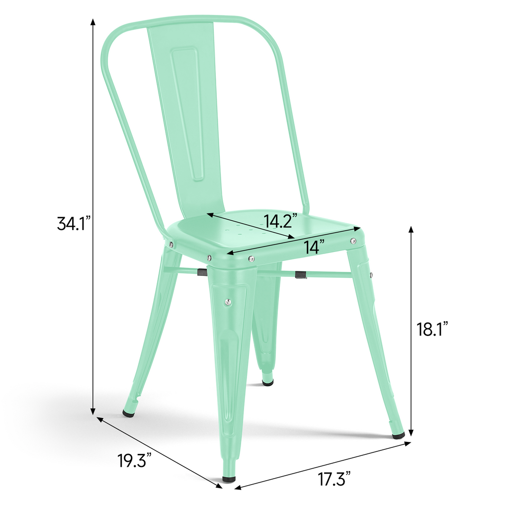 Metal Dining Chairs Set of 4, Modern Stackable Patio Chair, Mint Green