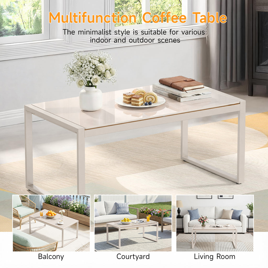 Dovov Outdoor Patio Coffee Table with Glass Top, Apricot