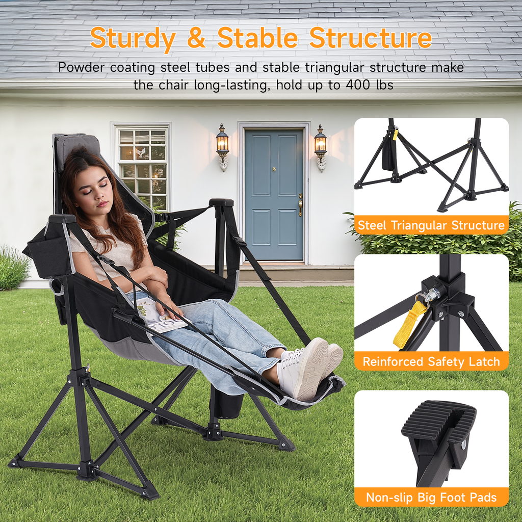 2 Pack Hammock Camping Chair with Footrest and Carry Bag