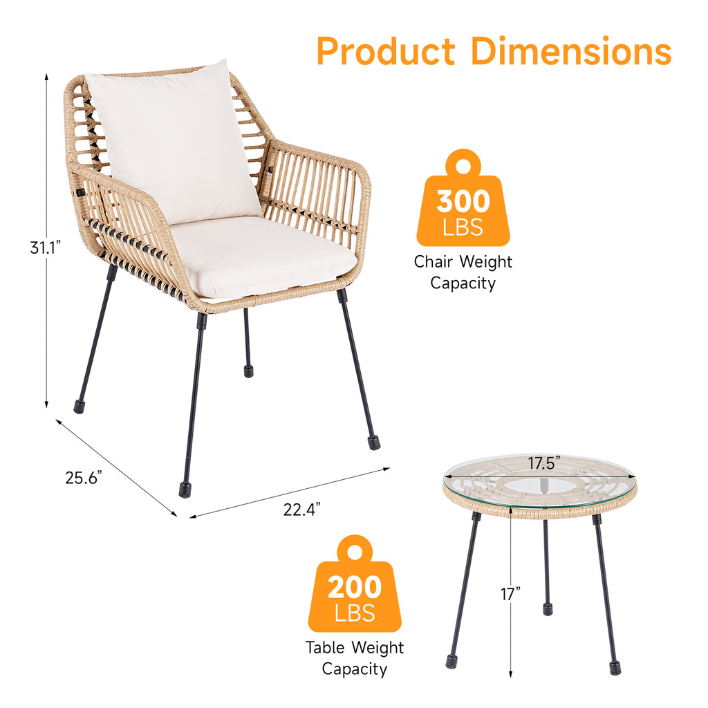 3 Piece Wicker Bistro Set Rattan Patio Set