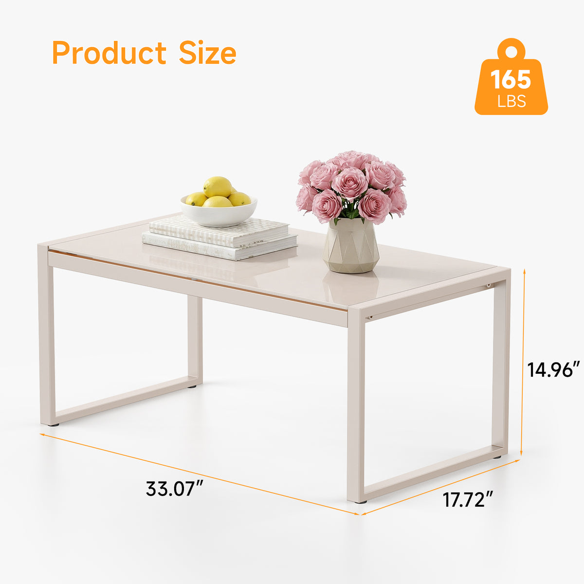 Dovov Outdoor Patio Coffee Table with Glass Top, Apricot