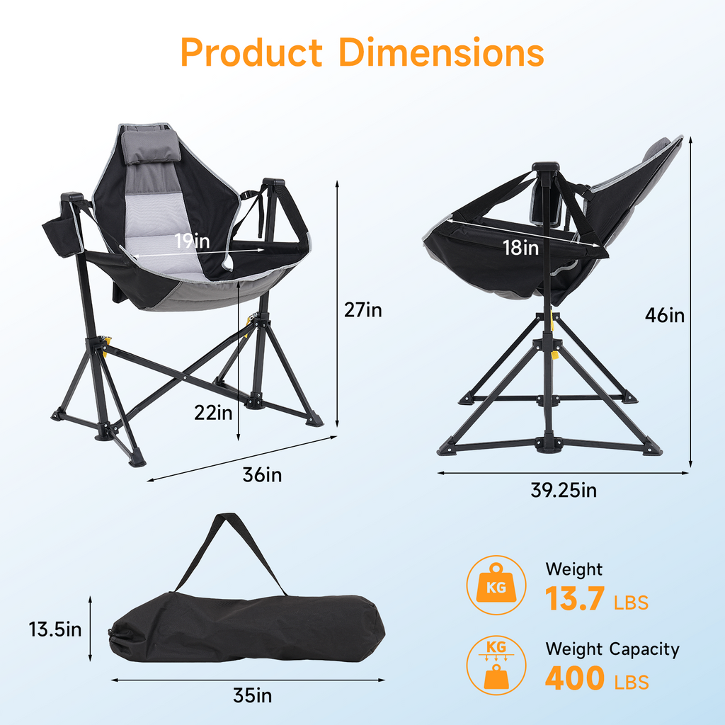 2 Pack Hammock Camping Chair with Adjustable Backrest and Carry Bag