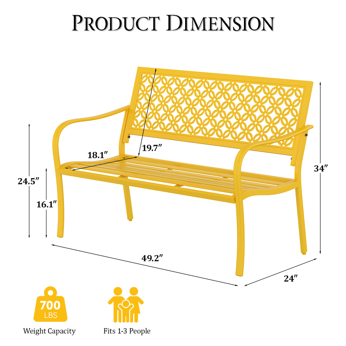Dovov Oversized Outdoor Bench, Steel Garden Bench, Yellow
