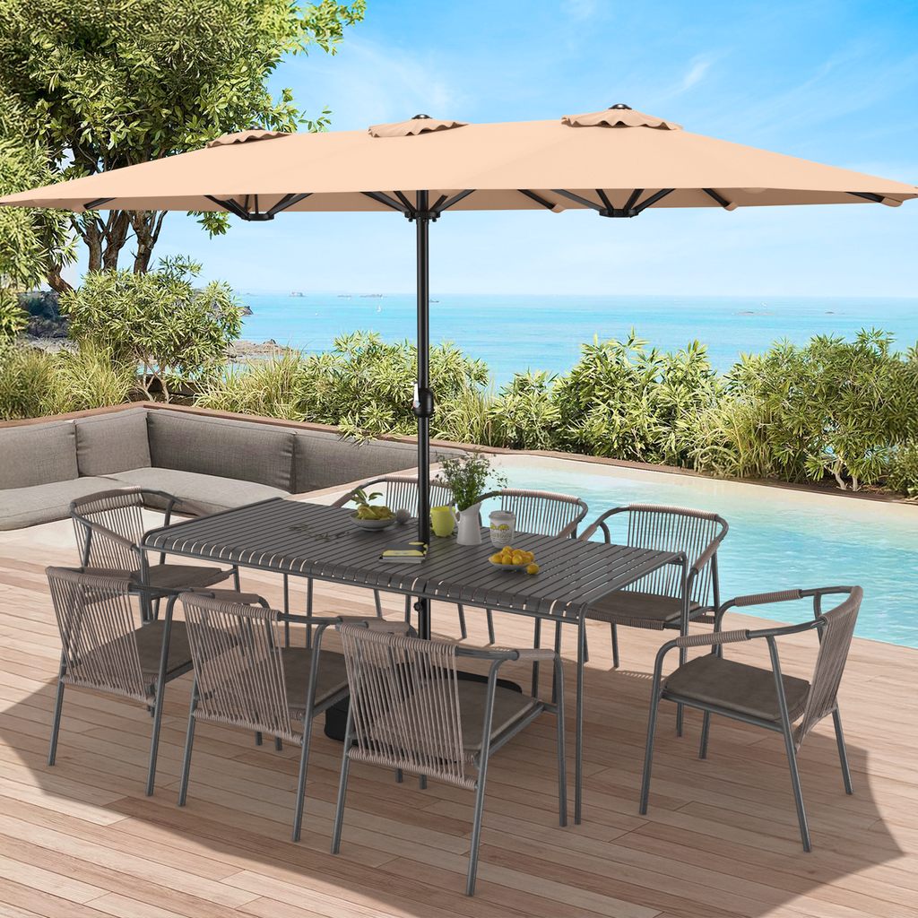 15ft Double Sided Outdoor Patio Umbrella with Base Included, Champagne