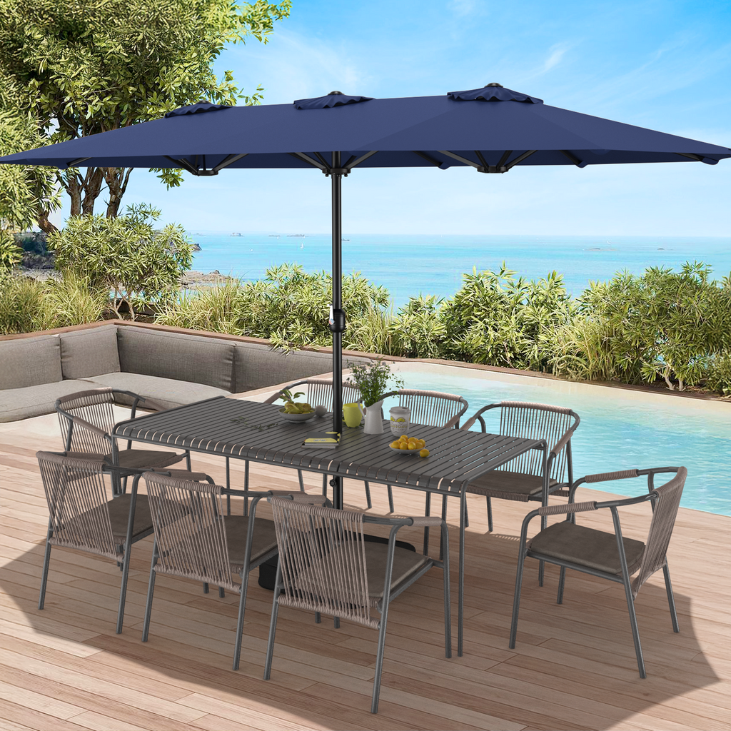 15ft Double Sided Outdoor Patio Umbrella with Base Included, Navy Blue