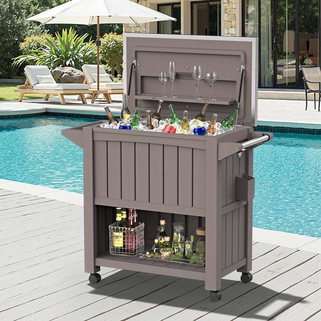 120 Quart Rolling Ice Chest Portable Outdoor Patio Cooler Cart
