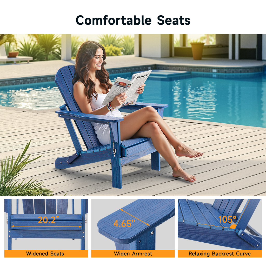 HDPE All WeatherFolding Adirondack Chair, Blue