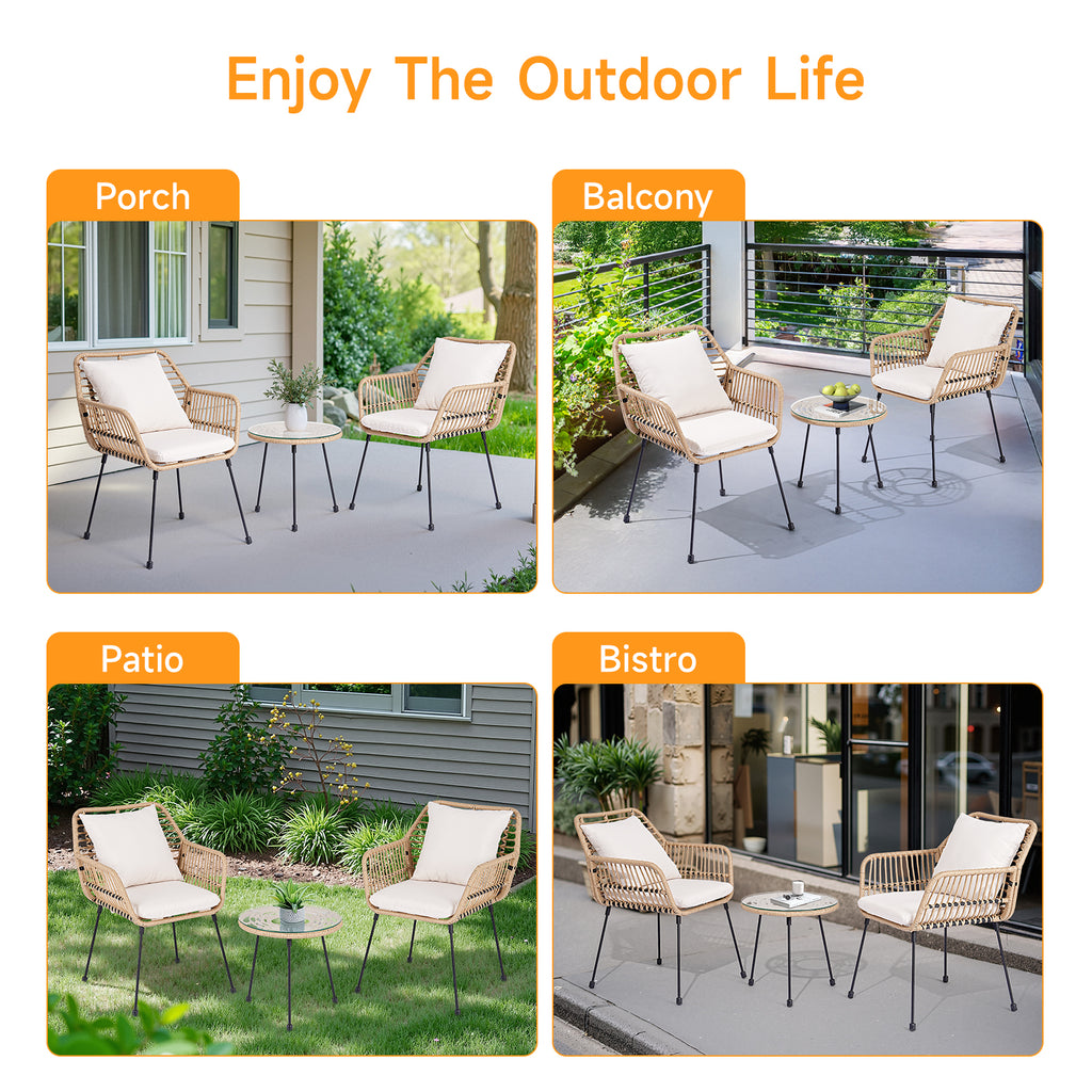 3 Piece Wicker Bistro Set Rattan Patio Set