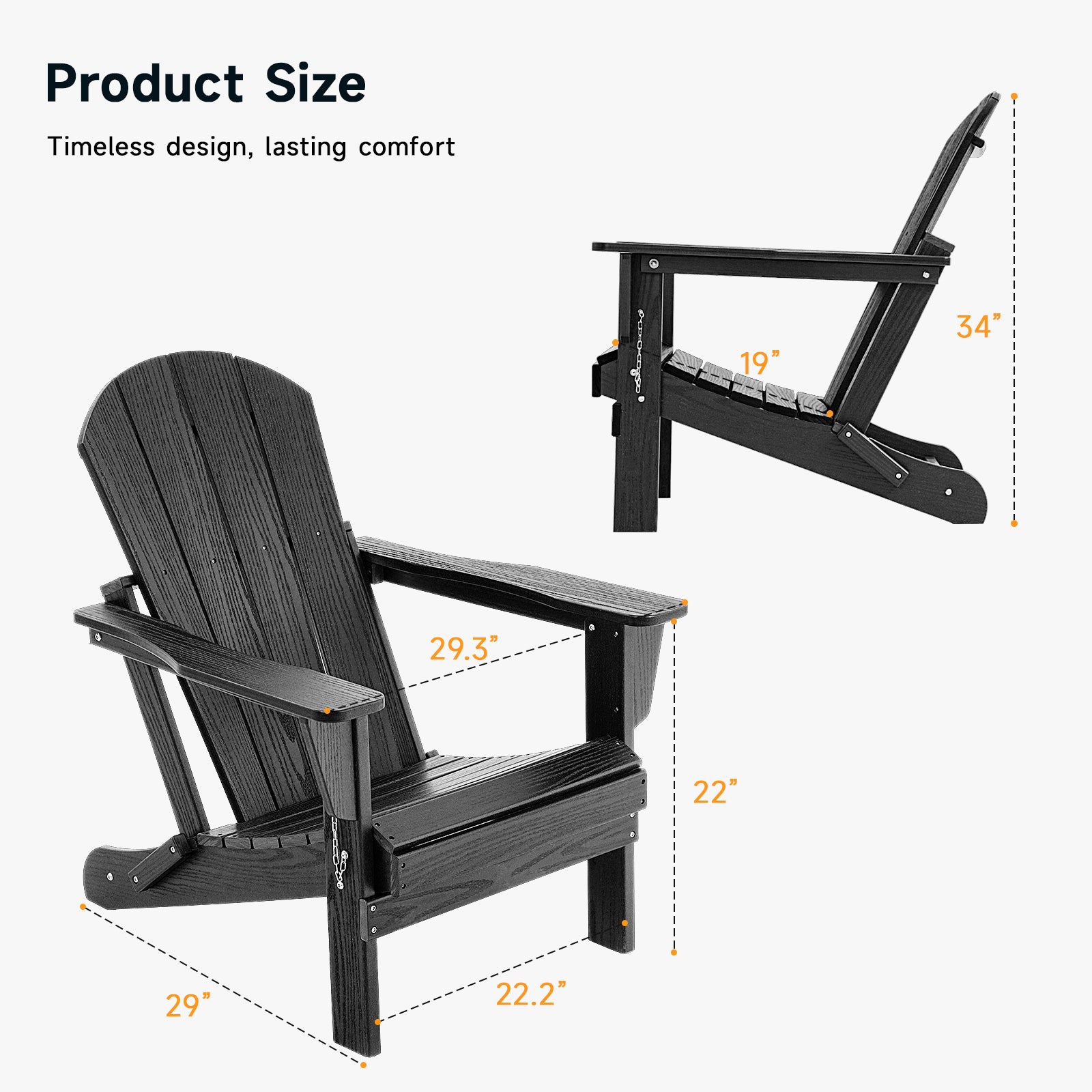 HDPE All WeatherFolding Adirondack Chair, Black