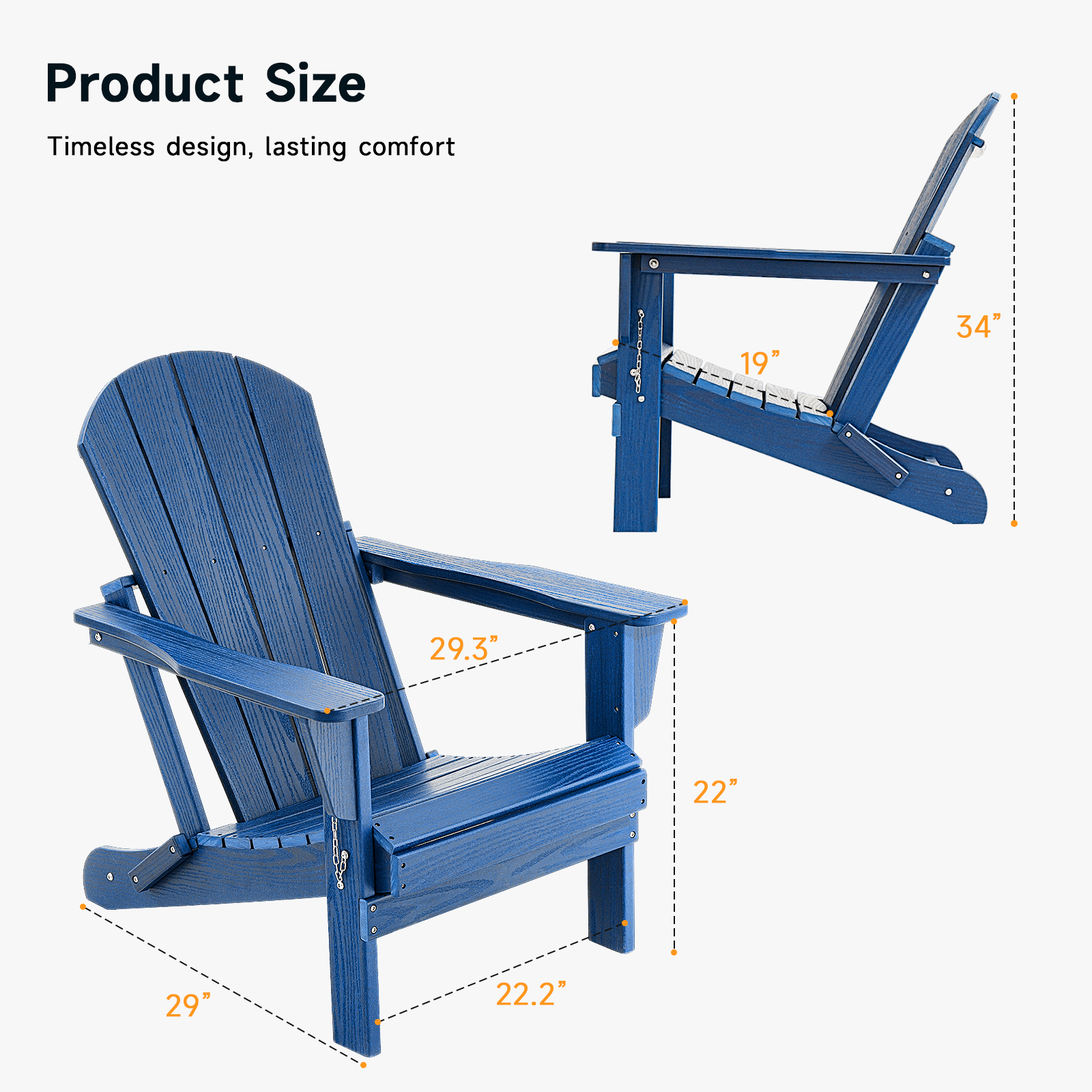 HDPE All WeatherFolding Adirondack Chair, Blue