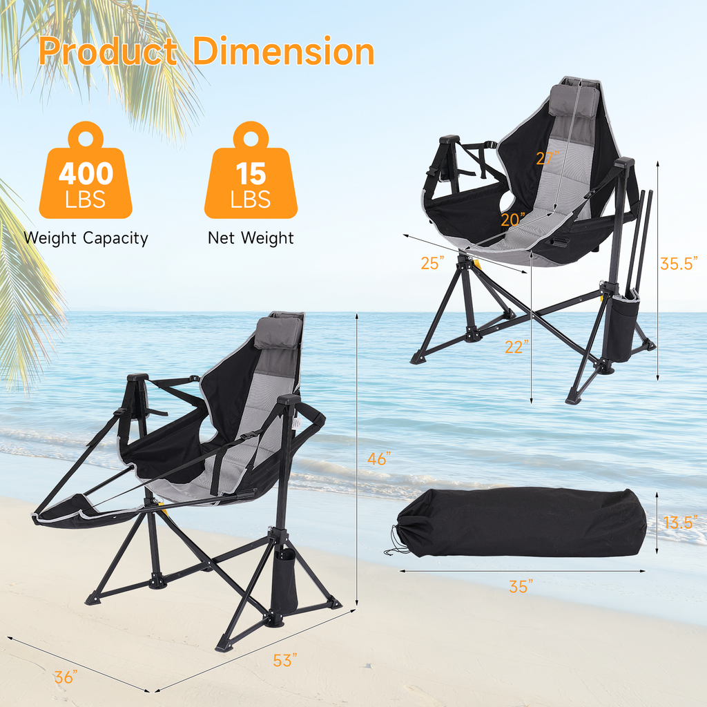 2 Pack Hammock Camping Chair with Footrest and Carry Bag