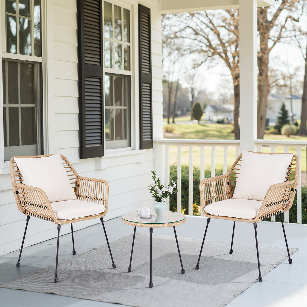 3 Piece Wicker Bistro Set Rattan Patio Set