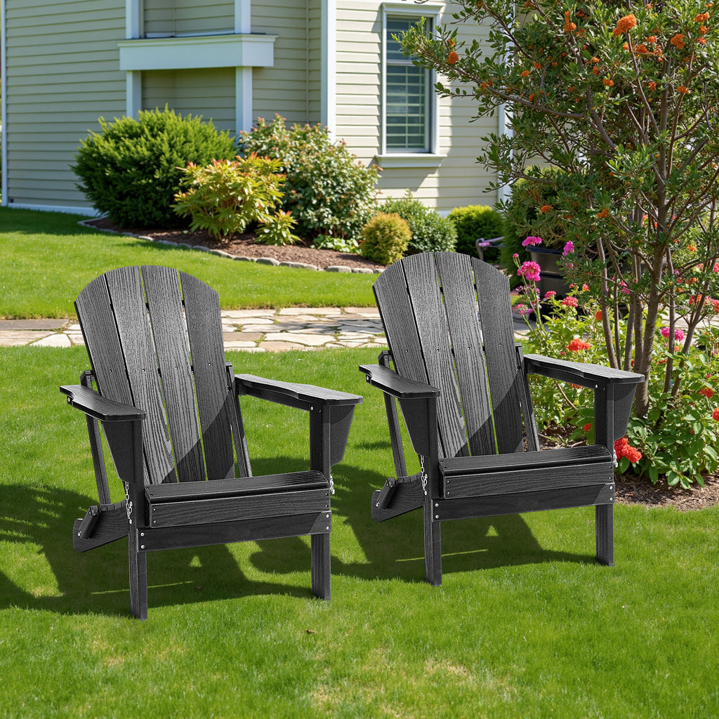 HDPE All WeatherFolding Adirondack Chair, Black