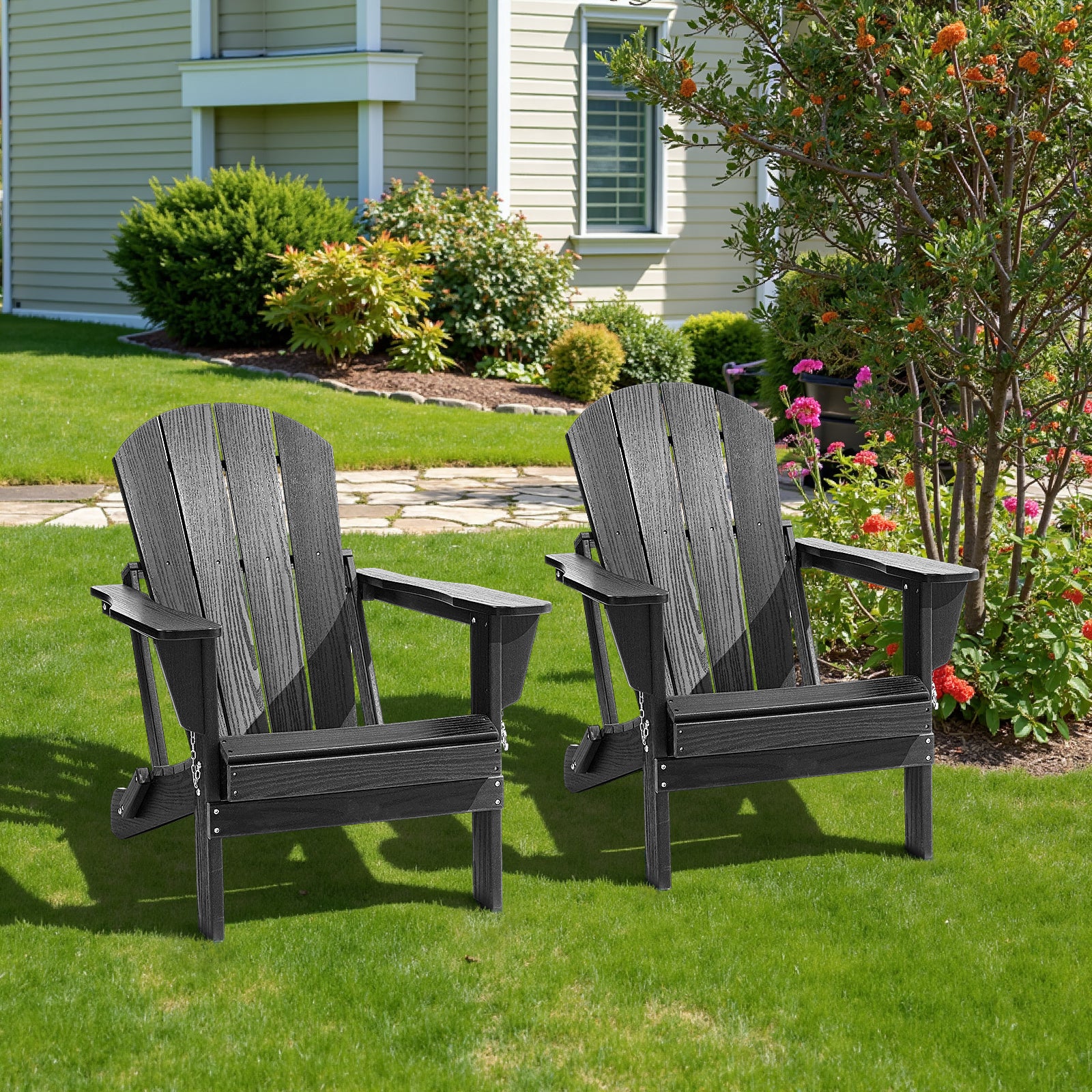 HDPE All WeatherFolding Adirondack Chair, Black