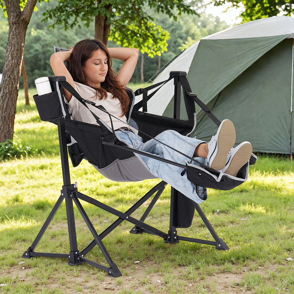 Hammock Camping Chair with Footrest, Carry Bag and Adjustable Backrest