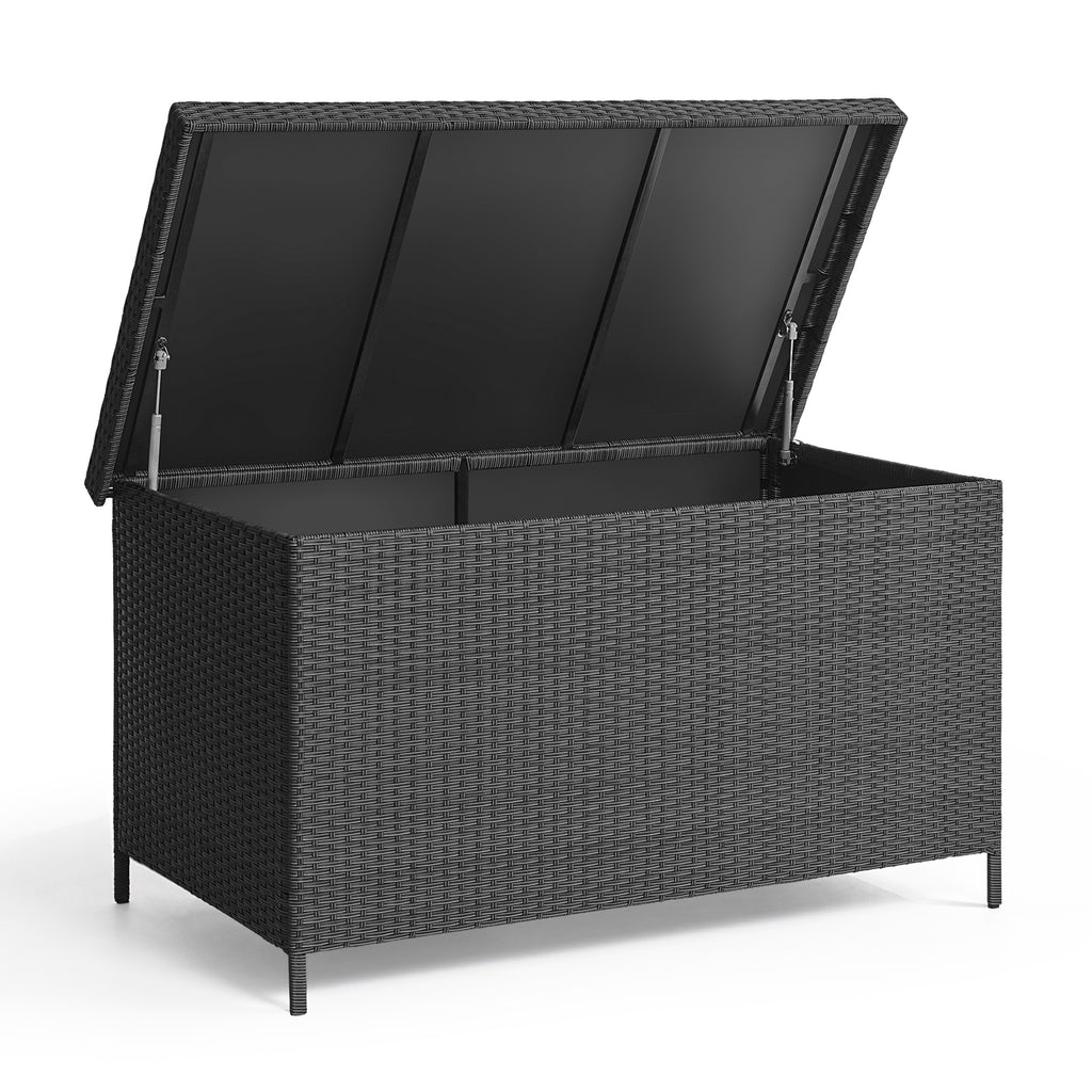 158 Gallon Deck Box, Large Wicker Outdoor Storage Box, Black