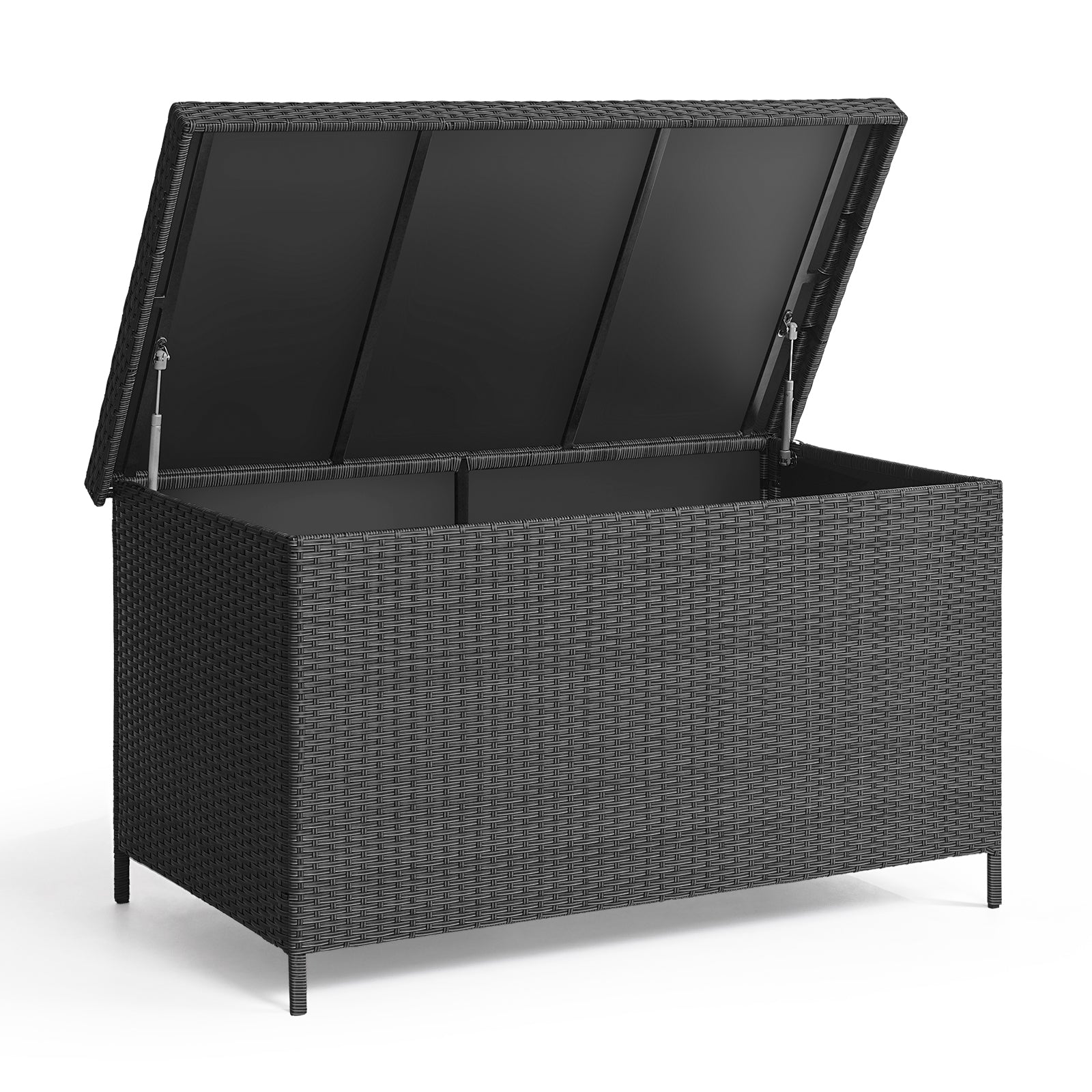 158 Gallon Deck Box, Large Wicker Outdoor Storage Box, Black