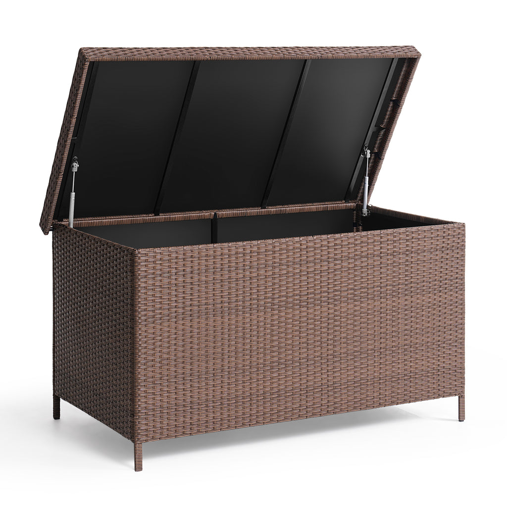 158 Gallon Deck Box, Large Wicker Outdoor Storage Box, Brown