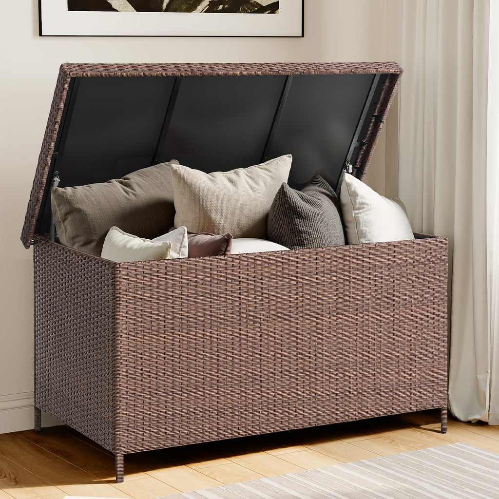 158 Gallon Deck Box, Large Wicker Outdoor Storage Box, Brown