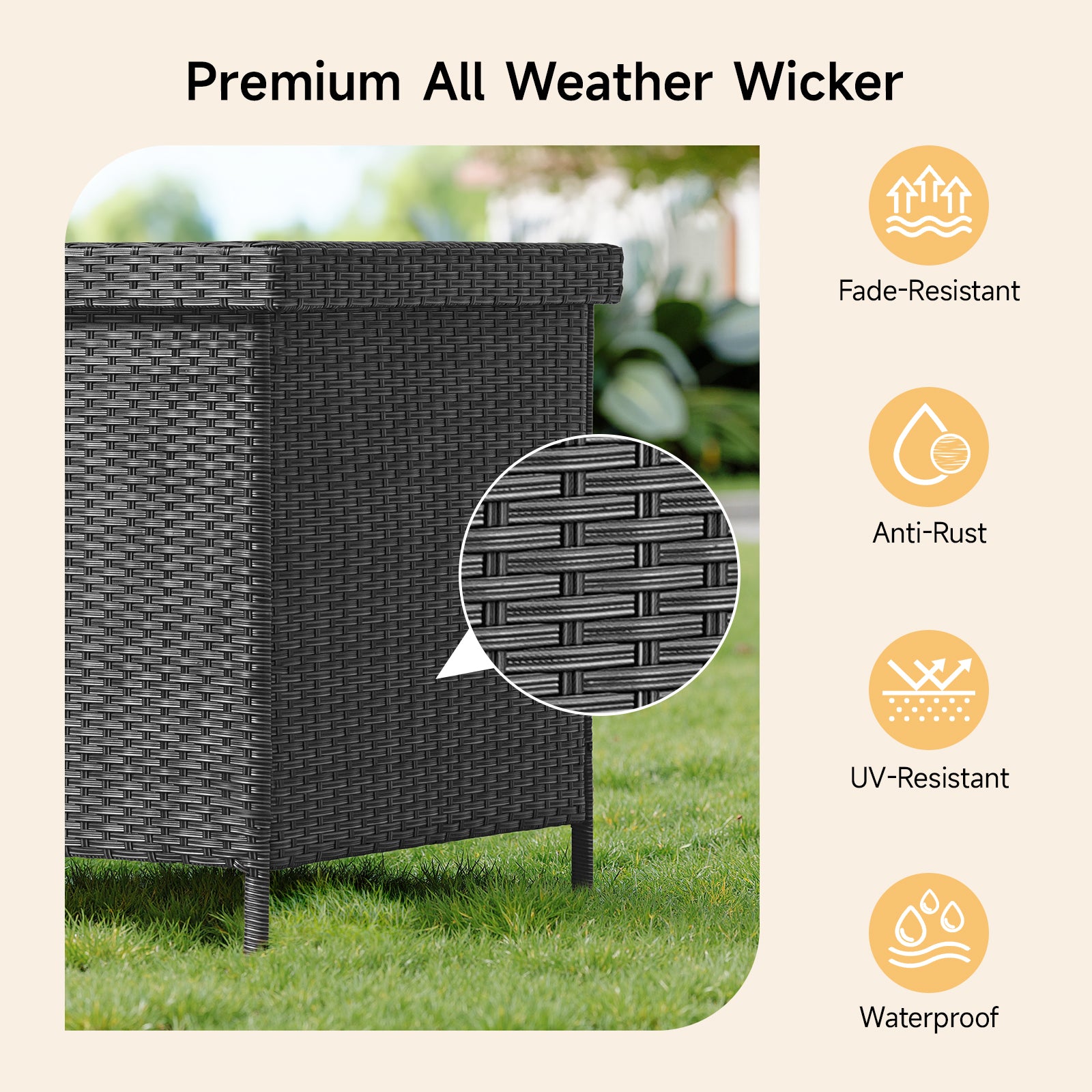158 Gallon Deck Box, Large Wicker Outdoor Storage Box, Black