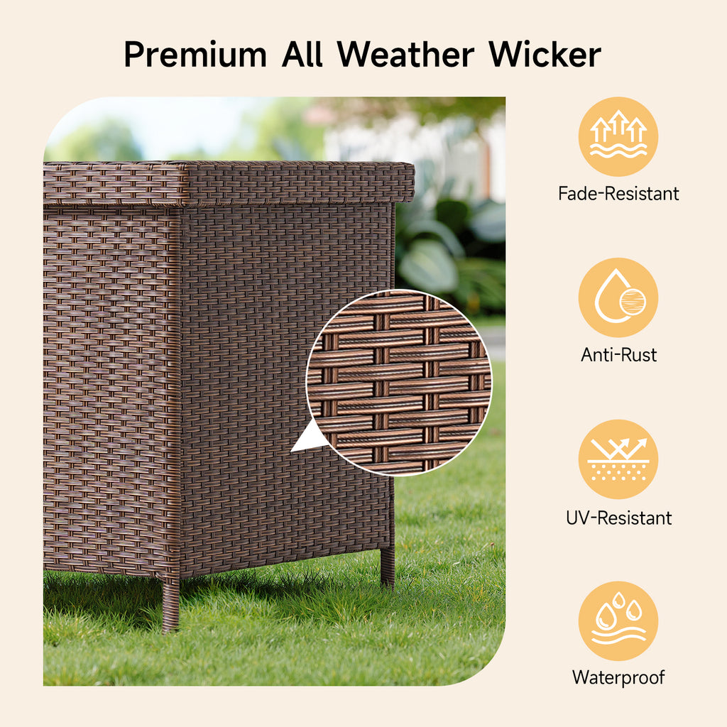 158 Gallon Deck Box, Large Wicker Outdoor Storage Box, Brown