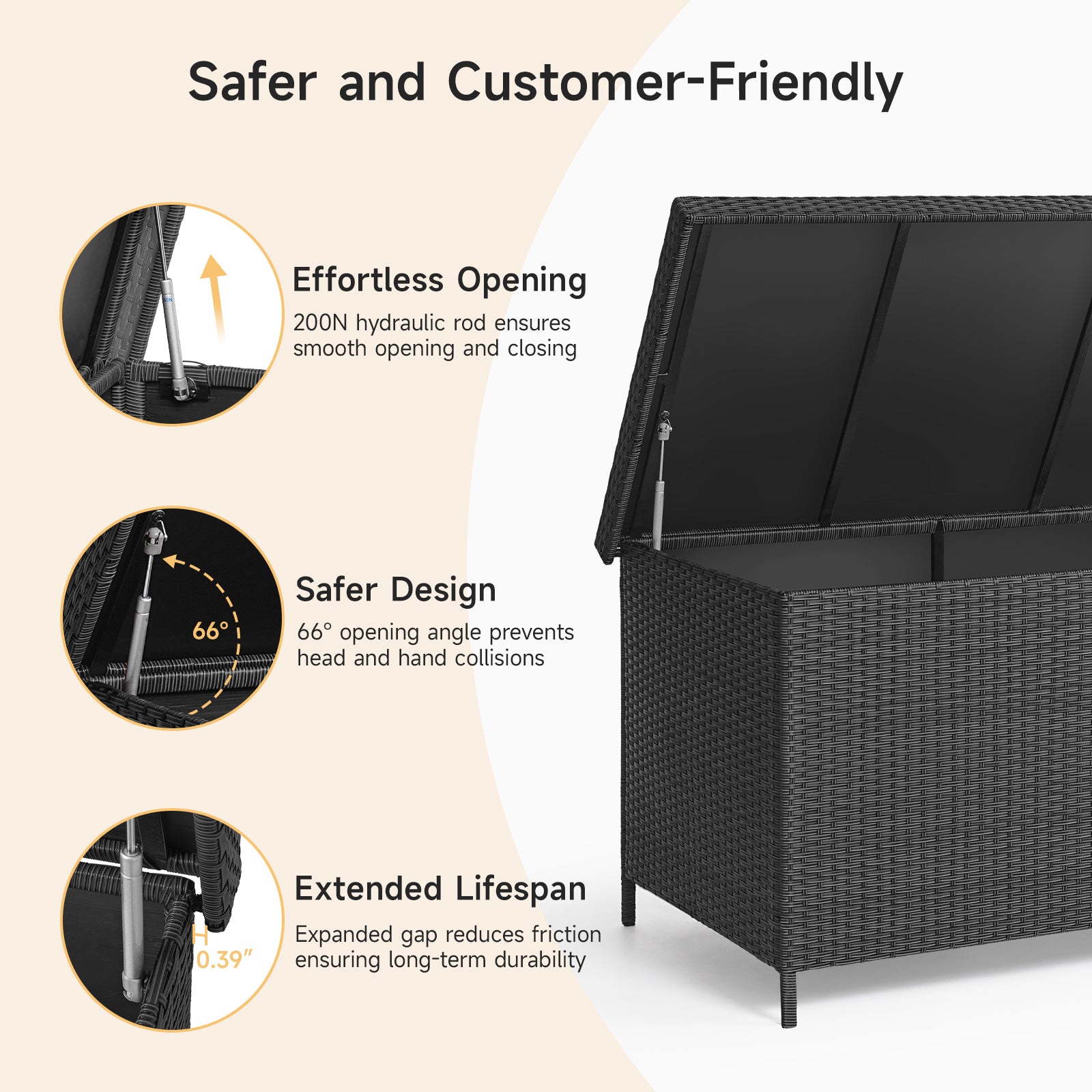 158 Gallon Deck Box, Large Wicker Outdoor Storage Box, Black