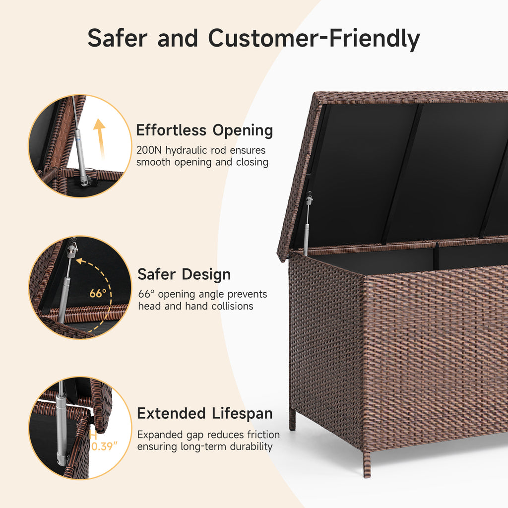 158 Gallon Deck Box, Large Wicker Outdoor Storage Box, Brown